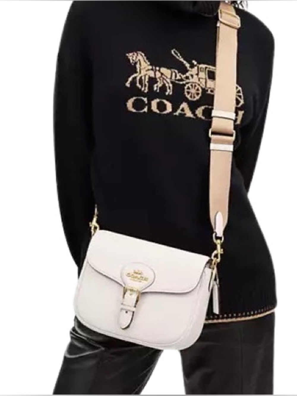 ‼️Coach Chalk Leather Amelia Saddle Crossbody Bag